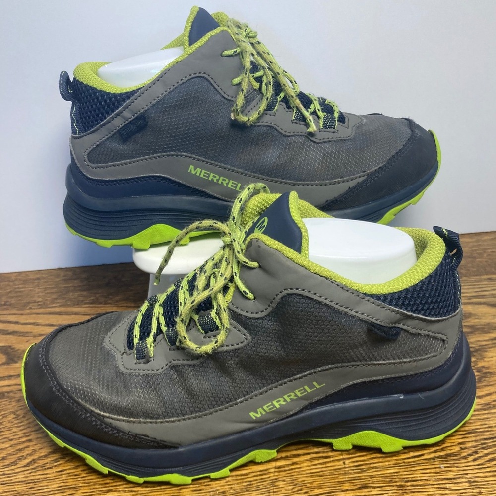 Merrell Big Kids Nova 2 Waterproof Hiking Boots Grey Navy Lime MK265212 Size 5M